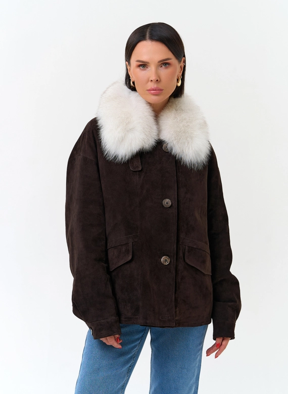 Пуховик из натуральной замши фото
