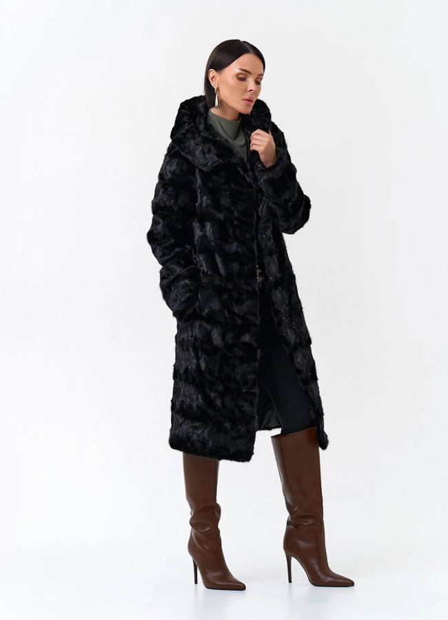 Шуба из меха норки с капюшоном модель № 33820 универмаг малина