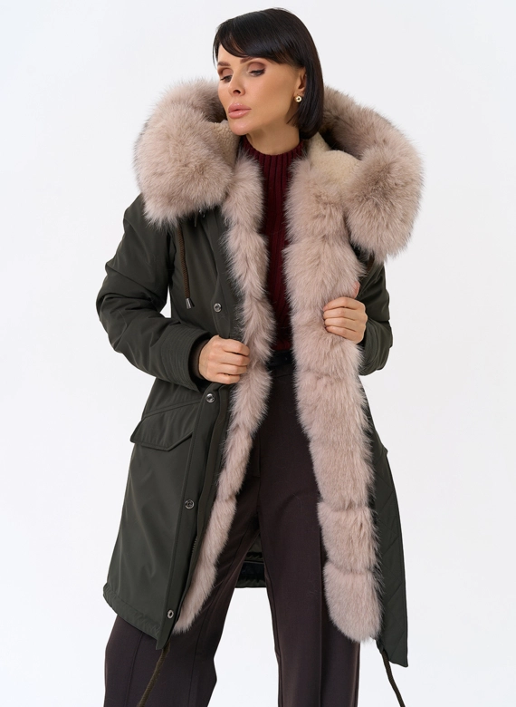 Женская парка с капюшоном из меха песца фото