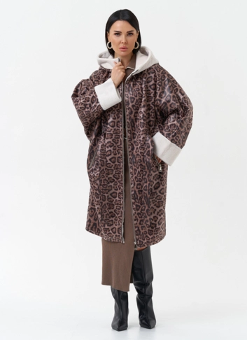Женская дубленка из эко замши с поясом