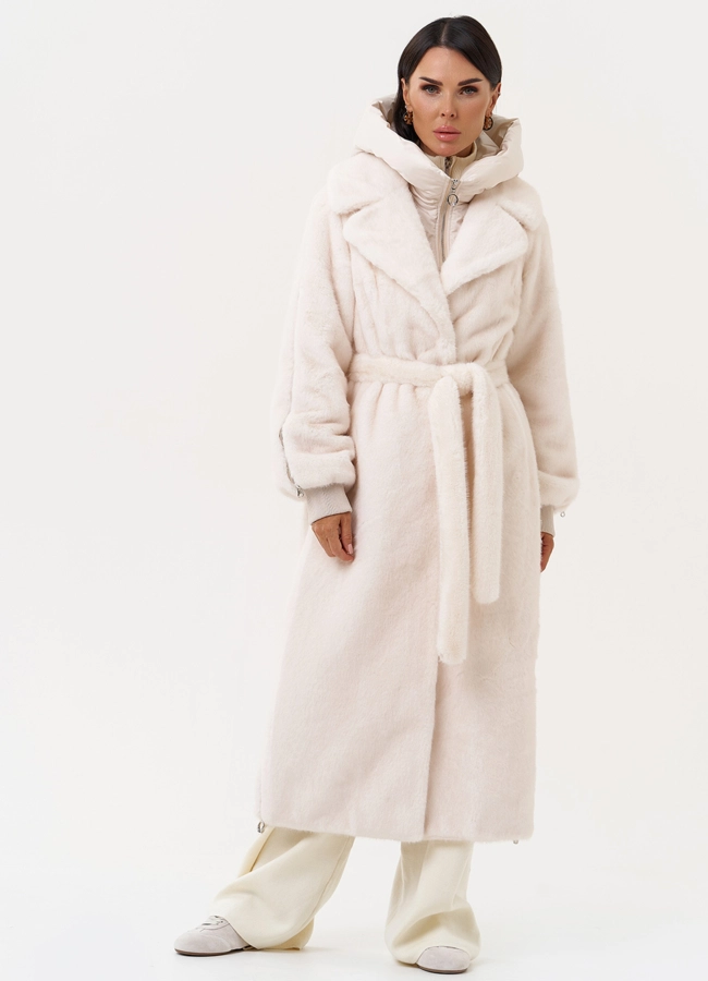 Женская шуба со съёмным капюшоном модель № 31237 меха малина фото