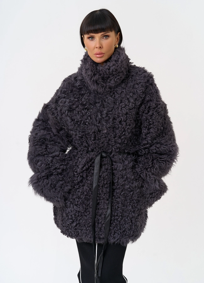 Женская двухсторонняя дубленка с декоративным поясом модель № 31617 универмаг малина